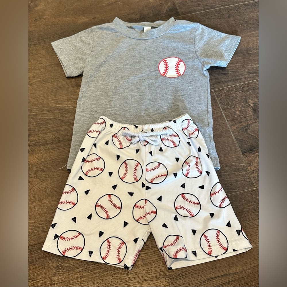 Gray Baseball Tee and White Baseball Shorts Set